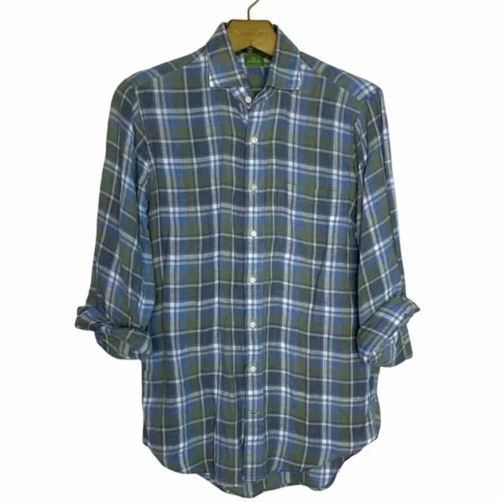 SID MASHBURN Linen Slim Fit Button Down Plaid Shirt \\ M